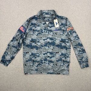 Folds Of Honor Sweater Mens Medium Blue Camo Performance 1/4 Zip Golf Budweiser
